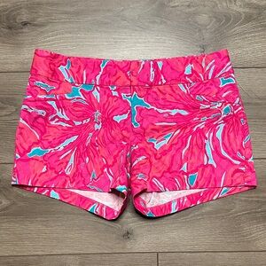 Lilly Pulitzer 4” Ellie Stretch Shorts Sea Blue Flirty Sea Pink Blue Size 6